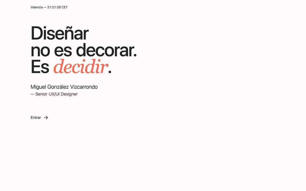 Portada del sitio con la afirmación de apertura y un único enlace de entrada