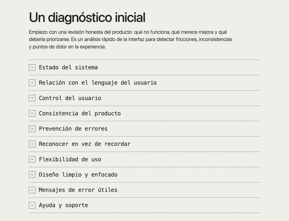 Lista de diagnóstico inicial plegada en acordeón