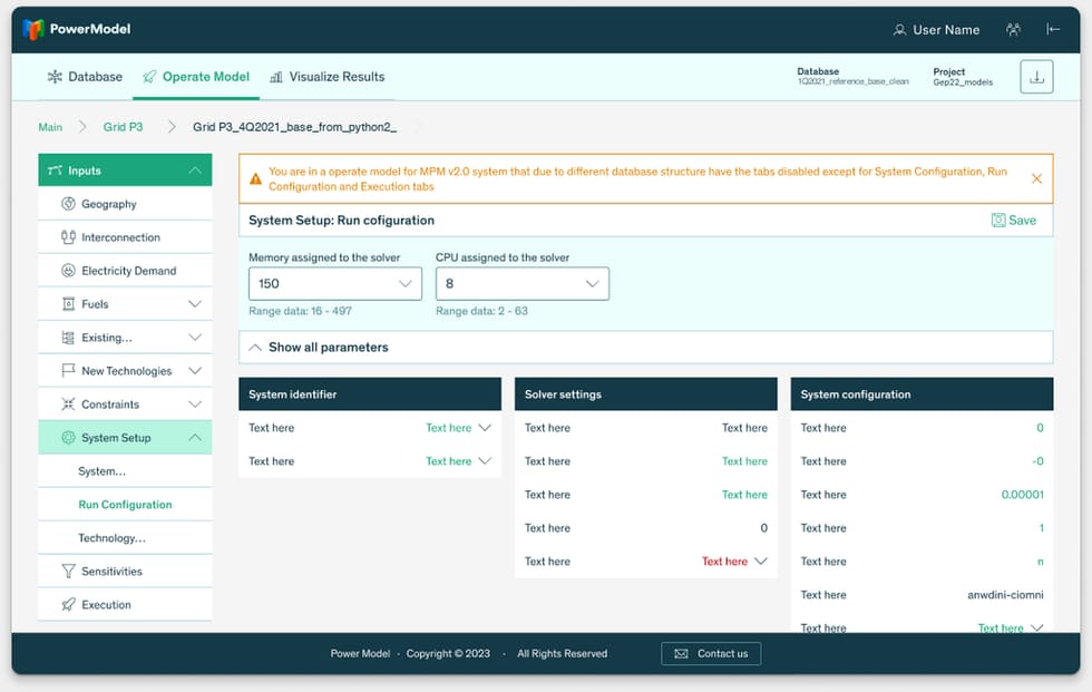 Configuración de ejecución con el aviso de MPM v2.0 y los parámetros avanzados desplegados
